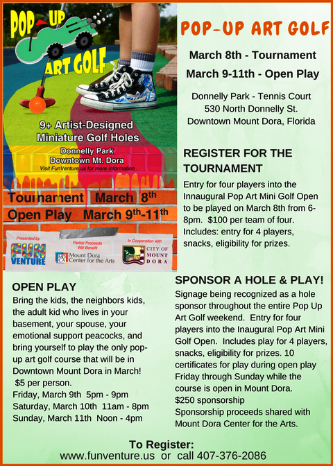 CityOfMountDora's tweet photo. #Pop-Up #Art Golf! Register and play! https://t.co/K0UC9XWjxx @CityOfMountDora #FunVenture https://t.co/691eElYv17