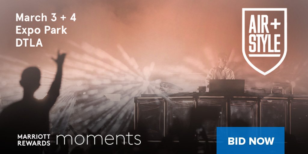 MarriottBonvoy's tweet photo. Bid points to rock VIP access to the Air + Style Festival in #LA—two days of epic snowboarding, skateboarding and concerts: https://t.co/d4G1zQBZcO #MembersGetIt https://t.co/x5T7EUiX4F