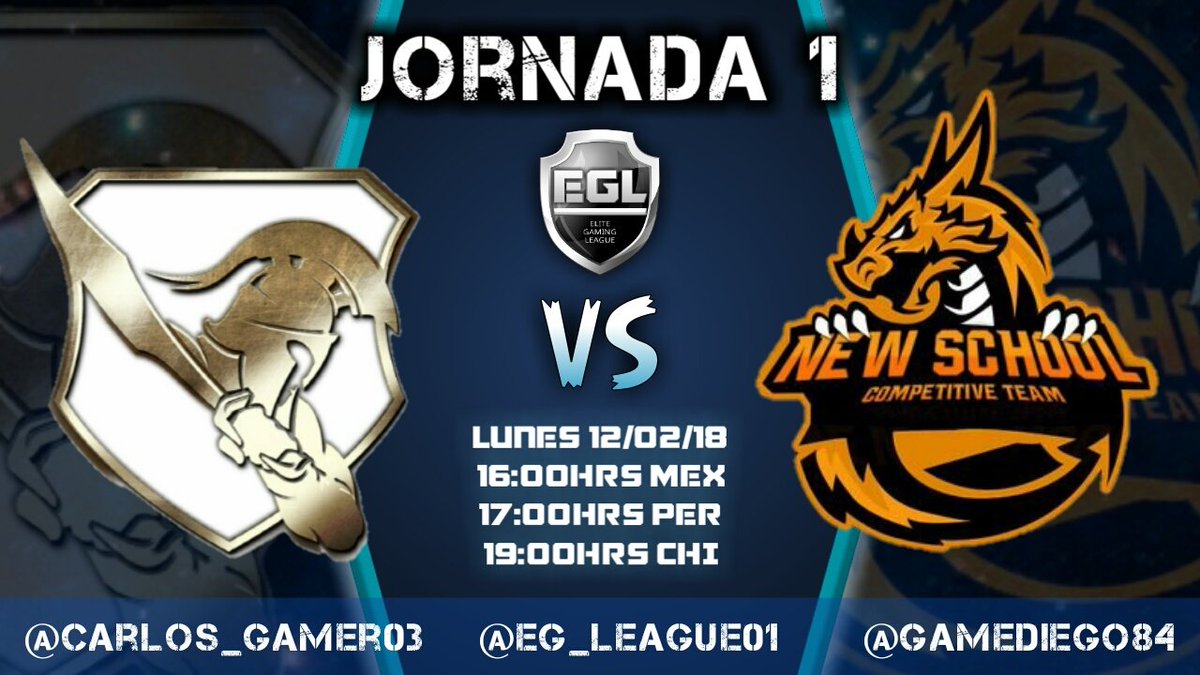 📆Jornada 1
⚔️<a href="/JimxSoldiers/">JimxSoldiers</a> vs <a href="/NewSchool_CL/">New School CL (Cerrado actualmente)</a>
⏰Lunes 12-02-18, 17hrs 🇵🇪
Por el canal de: @VIERCYOUTUBE pic.x.com/nnIBxMiVFz