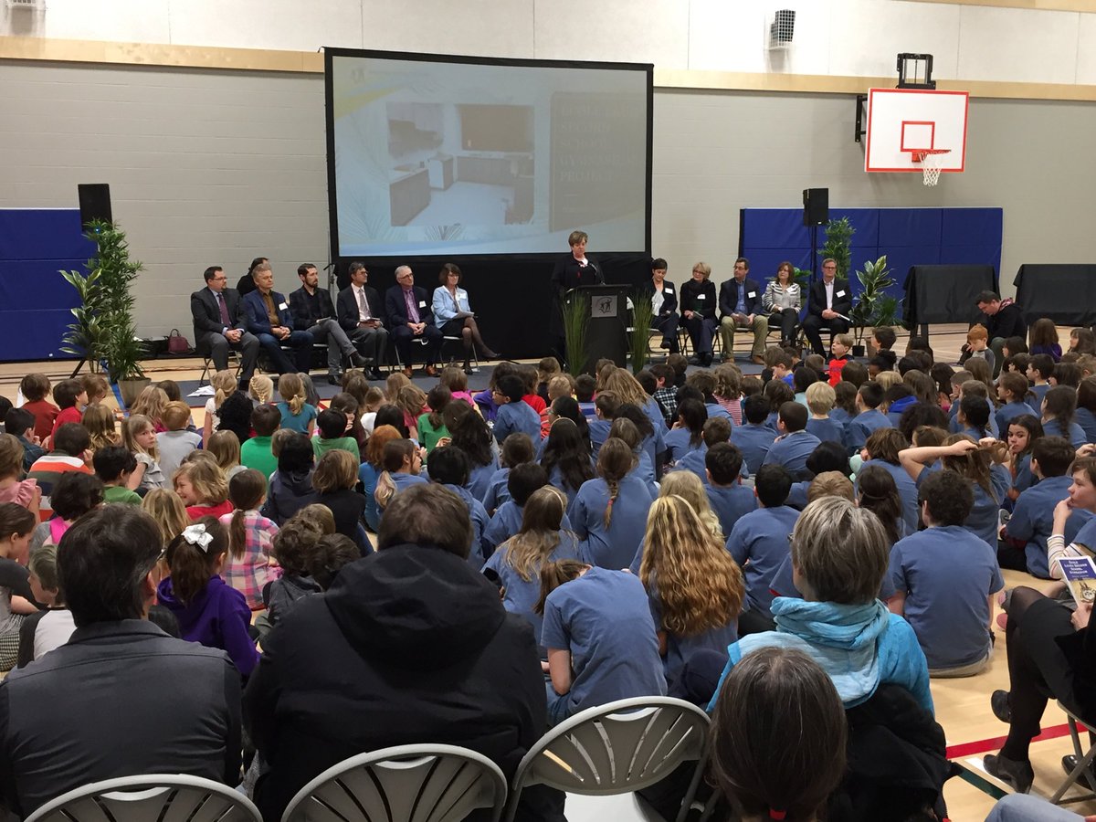 RAltemeyer's tweet photo. Local School Trustee Lisa Naylor speaking at today’s official celebration opening of the new school gym at Ecole Laura Secord School. Funded by the NDP government before the axes began to fall. #mbpoli https://t.co/Y88HuUEvy0