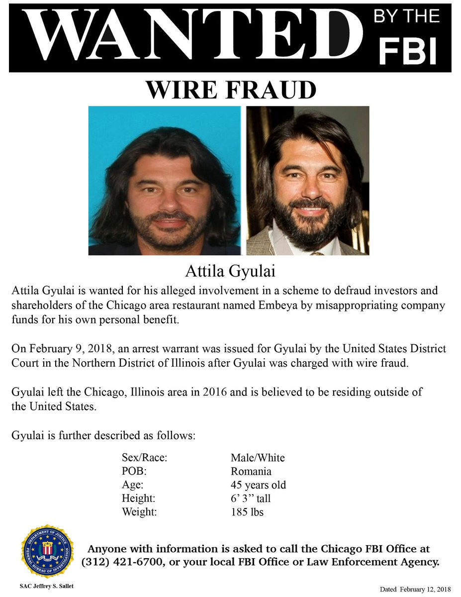 FBIChicago's tweet photo. Chicago Restaurateur Wanted for Allegedly Swindling Investors in his West Loop Eatery. If you have seen him, call 312-421-6700.  
https://t.co/mGrhDFmKzF https://t.co/jrrnpIfFjE