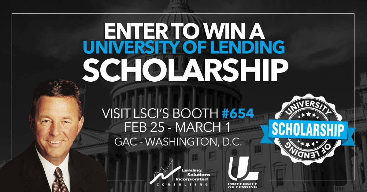 rexcuadvice's tweet photo. Meet the LSCI team at GAC and enter to win a FREE University of Lending scholarship!  #creditunions #GAC2018 #rexcuadvice #rexjohnson #universityoflending https://t.co/UYIGbuuKZ1