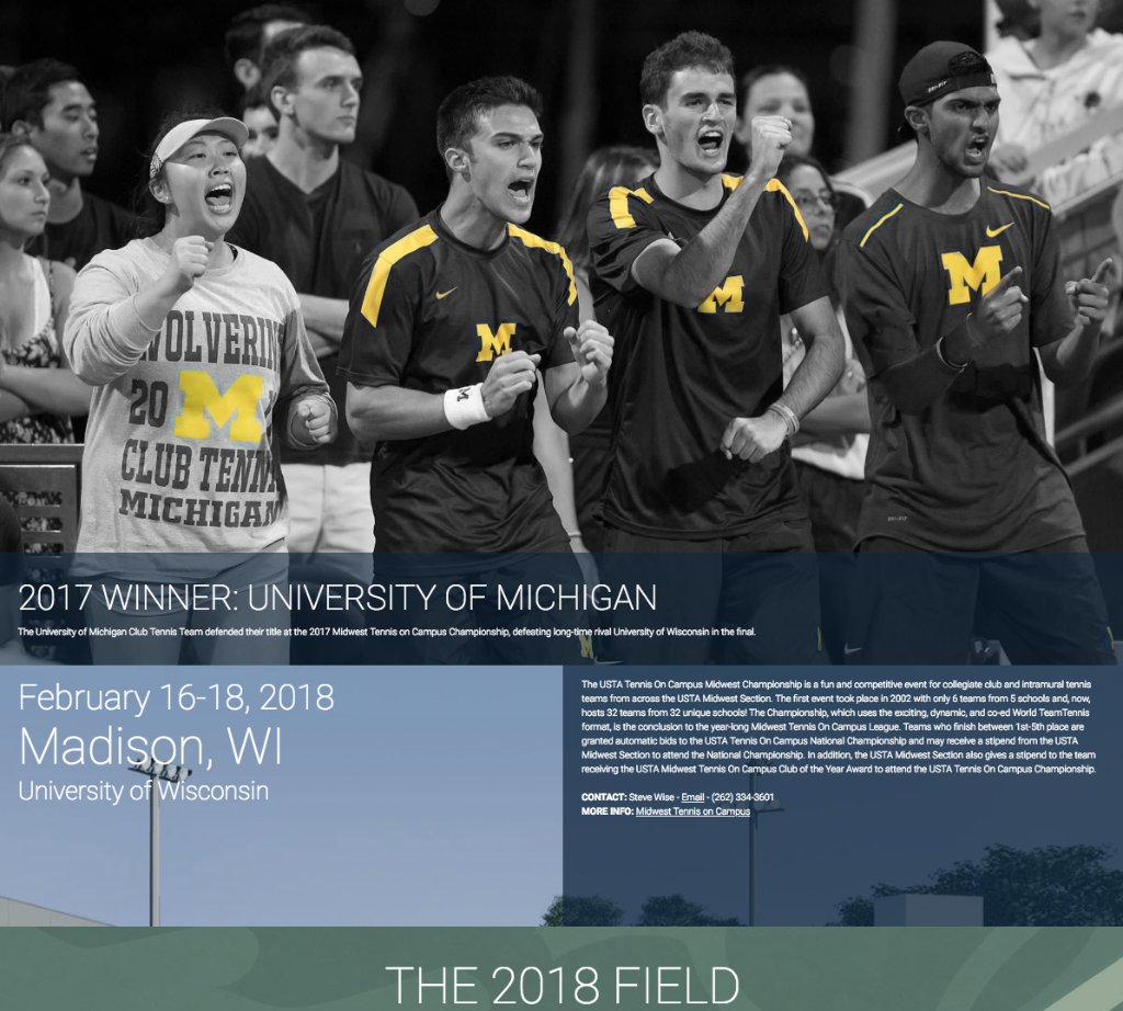 USTAMidwest's tweet photo. 32 teams will descend upon Madison, Wisconsin this weekend for the 2018 Midwest #TennisOnCampus Championship! Follow their #TOCsectionals journey at the tournament headquarters: https://t.co/VKhZfHNEHD https://t.co/isVgJXyVwT