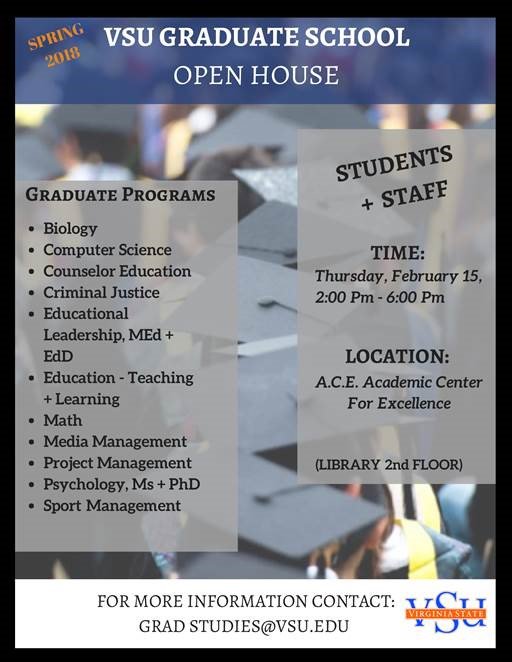 Come join us for the <a href="/VSUTrojans/">VirginiaStateUniv</a> Graduate School Open House 02/15
