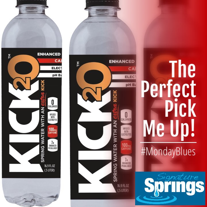Need a pick-me-up to fight those #MondayBlues? Check out #Kick2o caffeine &amp; electrolyte infused spring water!

#caffeinewater #electrolytewater #enhancedwater #energywater #preworkoutfuel