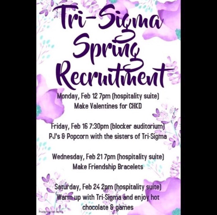 MarlinFSL's tweet photo. If you are interested in learning more about Sigma Sigma Sigma, these events are the perfect way to do it! @VWU_Panhellenic @TriSigma_ZetaPi https://t.co/KAAlbw75ta