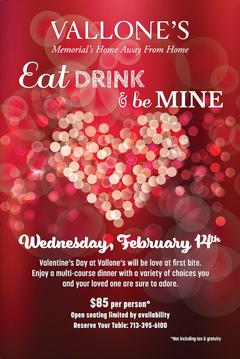 Valentine's Day is THIS Wednesday! Call today to reserve your table: (832) 701-0082 

See the menu: bit.ly/2nRhxNy