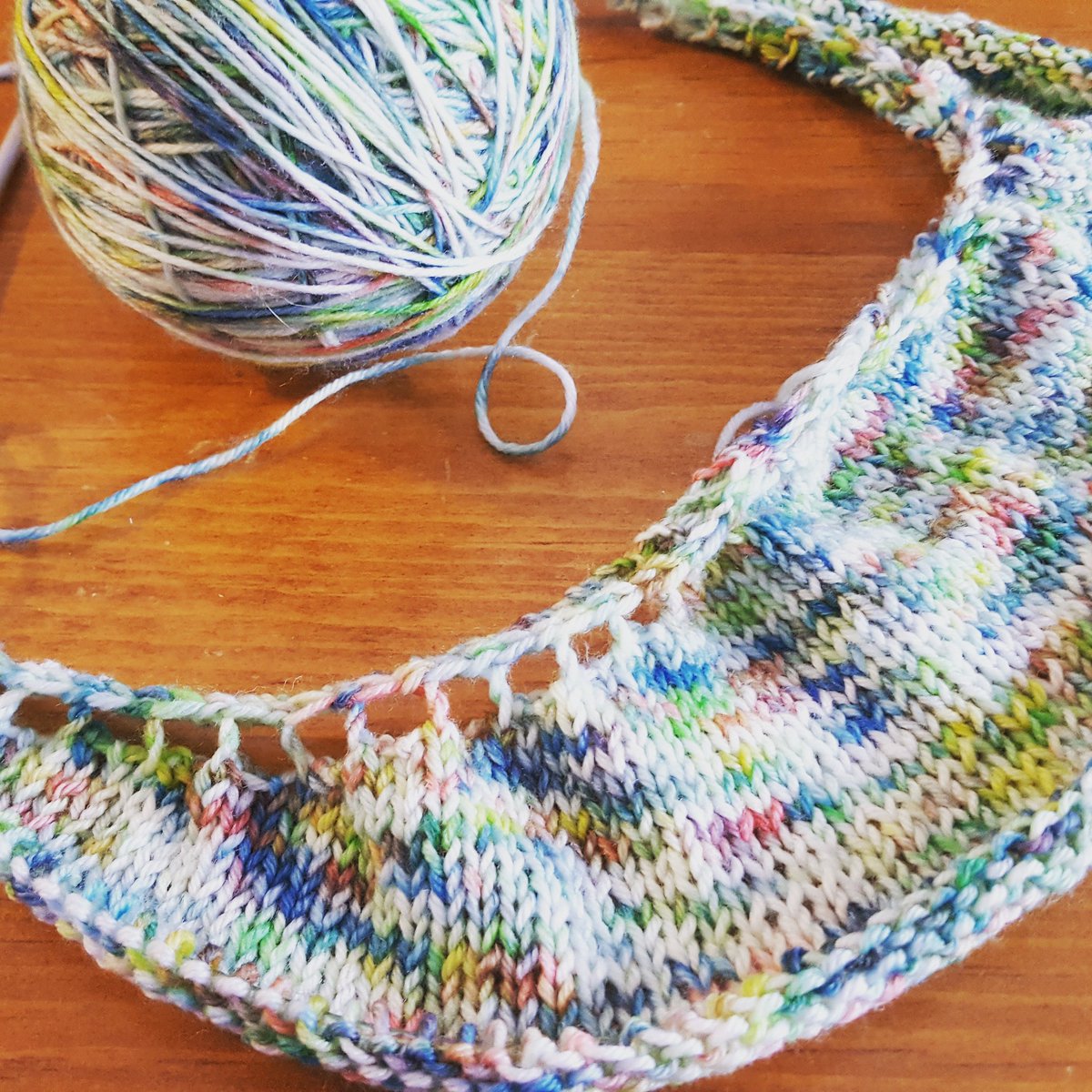 Loving this shawl knit out of one of my very first hand dyes! #yarn #knitting