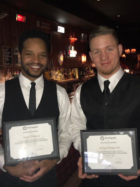 Millieschicago's tweet photo. Congratulations to our two bartenders Ahmad and Michael on passing @BarSmarts! Will they be heading to Los Angeles for the Advanced course later this month? @Pernod_Ricard #bartending #mixology #cocktails #drinks #CraftCocktails #Chicago #ContinuingEd #USBG #certification https://t.co/lnyOpNz4p4