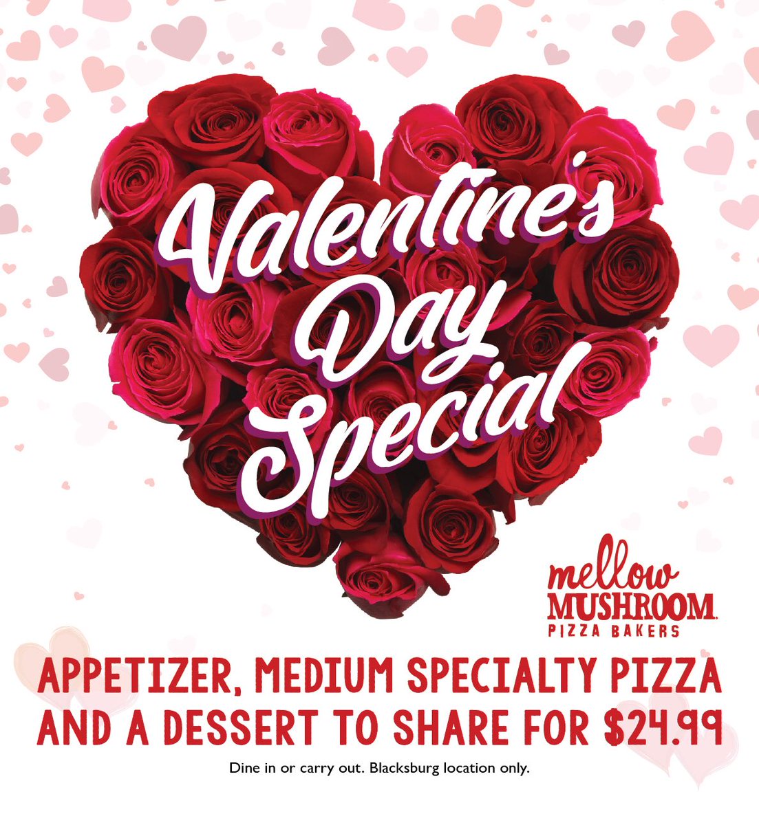 Wednesday only! Dine in or carry out! Share it with your Valentine, a friend, or don’t share at all - we won’t tell!