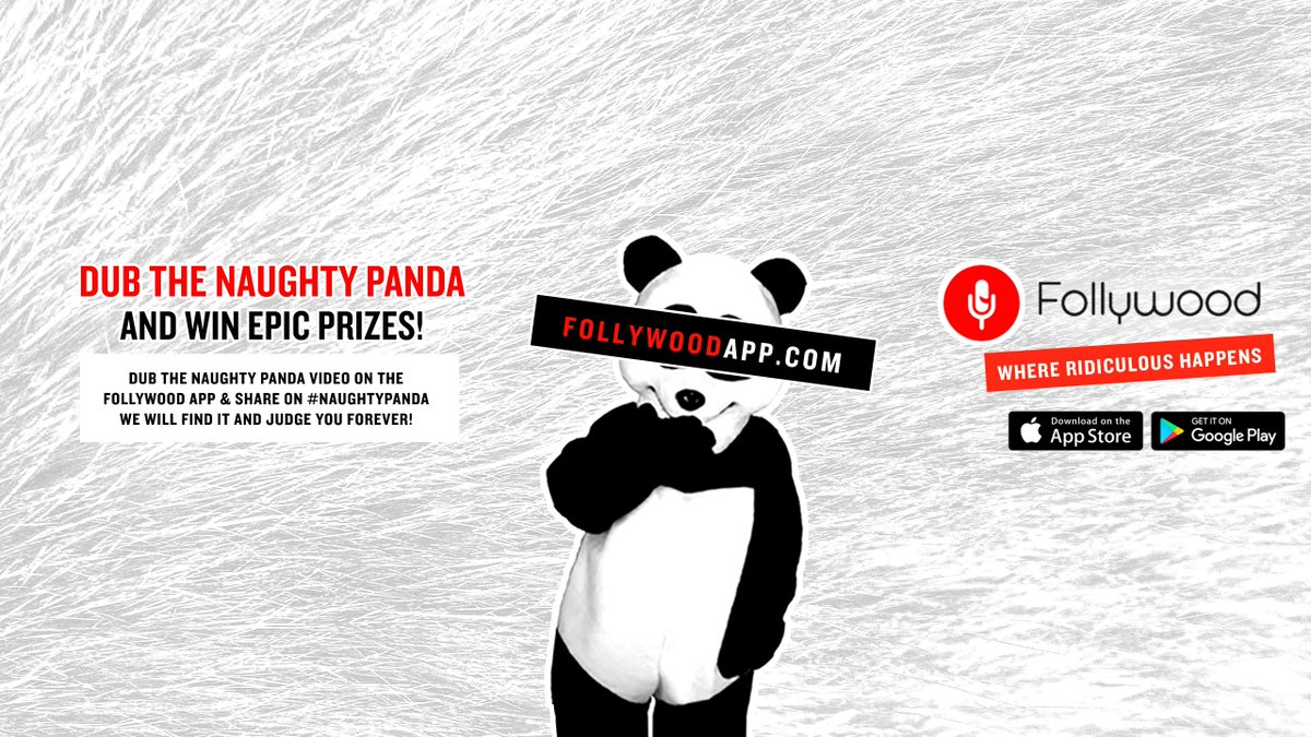 FollywoodApp's tweet photo. The #naughty #panda needs  your voice to help win #epic #prizes in the first #Pandamonium contest. All you have to do is download the app https://t.co/czlukoejzX. find the #panda video you want to #dub in the latest and trending video and the simply go #crazy https://t.co/EmfMGHKrve