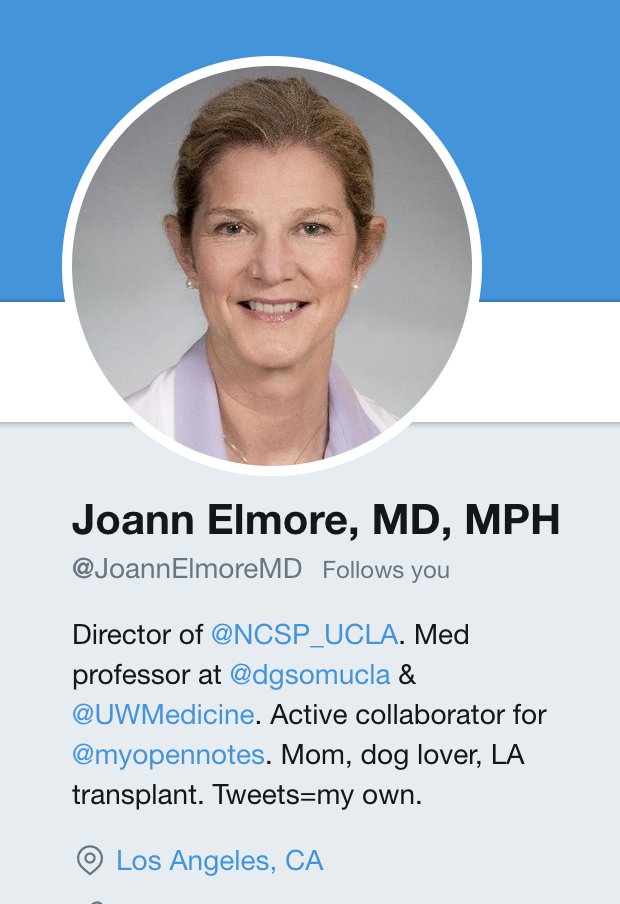 OpenNotes (@myopennotes) on Twitter photo Today we welcome one of our favorite research collaborators to Twitter: <a href="/JoannElmoreMD/">Joann Elmore, MD, MPH</a>. She's been involved with #opennotes since the first pilot study at <a href="/UWMedicine/">UW Medicine</a>, and today she's with <a href="/dgsomUCLA/">David Geffen School of Medicine at UCLA</a>!
Give her a warm welcome! #hcldr #pinksocks #meded #medx Today we welcome one of our favorite research collaborators to Twitter: <a href="/JoannElmoreMD/">Joann Elmore, MD, MPH</a>. She's been involved with #opennotes since the first pilot study at <a href="/UWMedicine/">UW Medicine</a>, and today she's with <a href="/dgsomUCLA/">David Geffen School of Medicine at UCLA</a>!
Give her a warm welcome! #hcldr #pinksocks #meded #medx