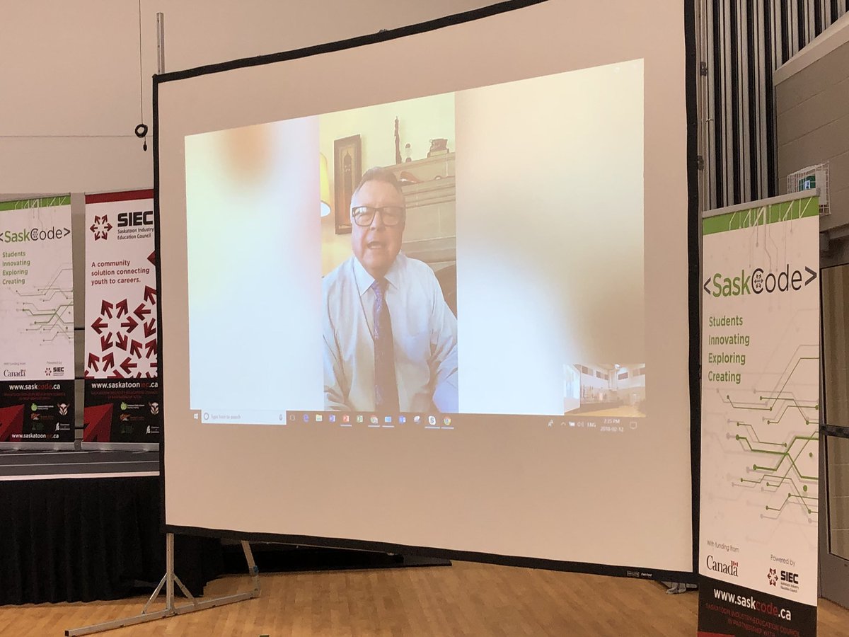 SaskCode's tweet image. Exciting day for @SaskCode, @saskatooniec and its partners including 1,000’s of educators and students in PSSD, SPSD, STC, and GSCS. It was inspiring to hear from the honourable @RalphGoodale as he gave us his best wishes to inspire learning w technology! #relationships #saskcode