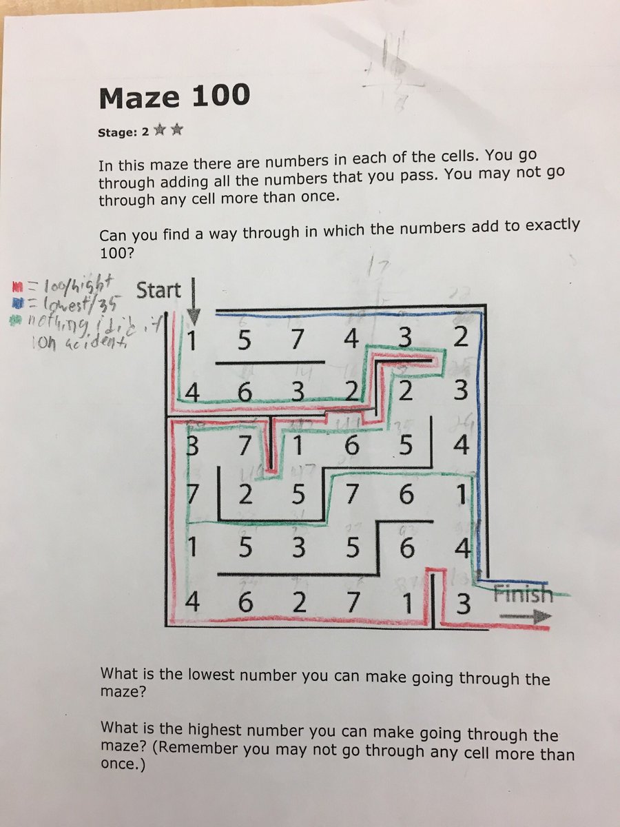 Ms_RNanji's tweet image. We used many different strategies to work through this Math Maze! Is there a route that has a sum of exactly 100? What is the lowest number you make going through the maze? #cbemath