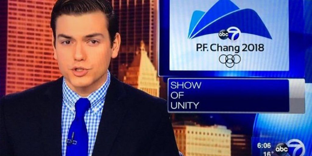 BusinessInsider's tweet photo. A local news station in Chicago accidentally aired a graphic that referred to the host city of the Winter Olympics as 'P.F. Chang' https://t.co/6oq33Lzy3u https://t.co/TSAojE9Cwr