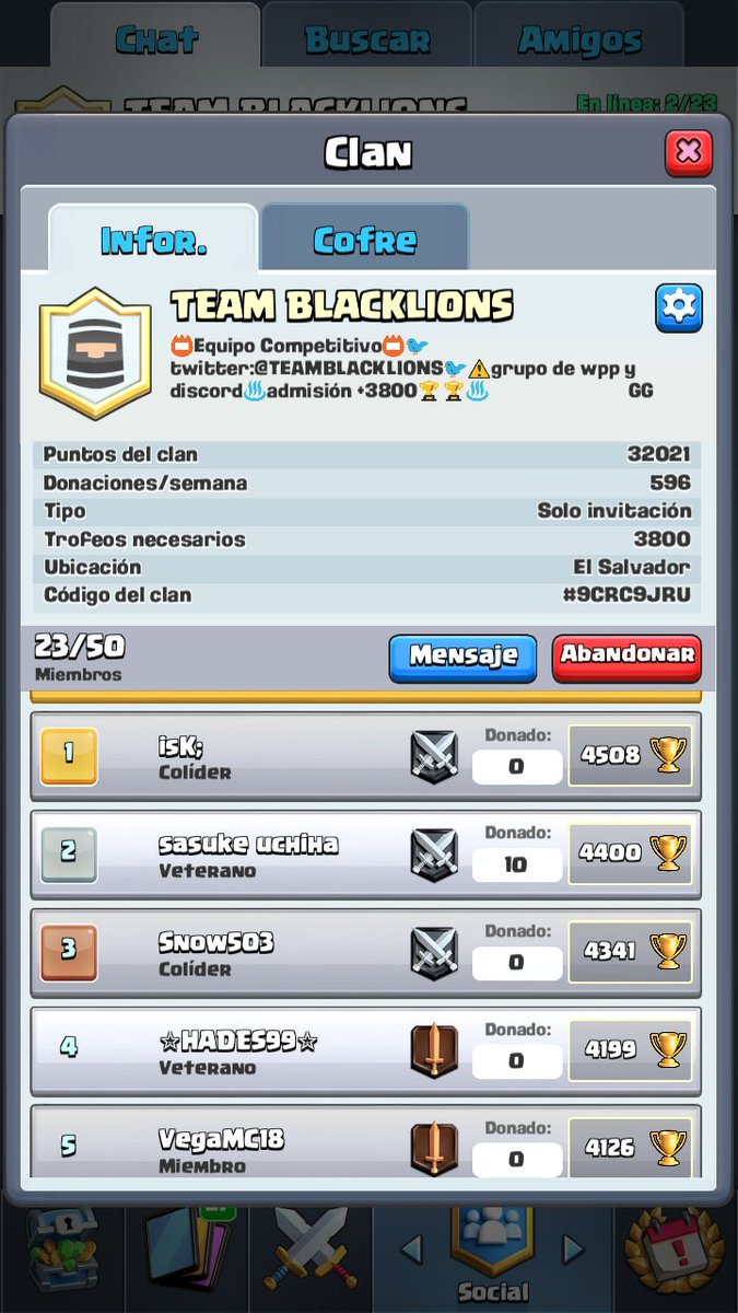 Gracias a todos los que se han unido en menos de un dia al clan 👌 asi creceremos mucho mas rapido 🏆🏆🇸🇻🇸🇻 vamos <a href="/TEAMBLACKLIONS/">TEAM BLACKLIONS</a>  
Si gustas unirte MD