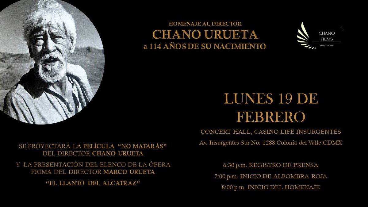 Amigos queridos, con el gusto de invitarlos este 19 de febrero al Homenaje que le harè a mi abuelo #ChanoUrueta a sus 114 años de su nacimiento. En el banner de abajo la informaciòn, medios de comunicaciòn acreditaciones con su servidor.