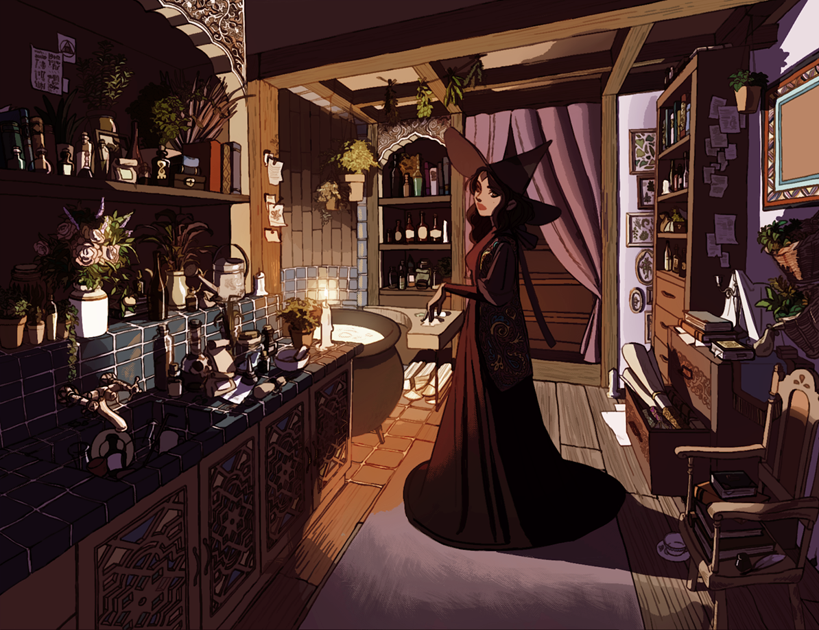javi_khoso's tweet photo. hey I'm javi and i'm a graphic design student!!! i love drawing backgrounds and witches #VisibleWomen https://t.co/7dQ0yU2gie