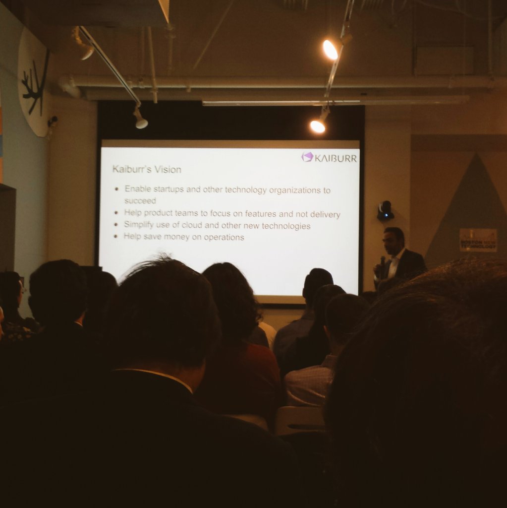 geoffwilbur's tweet photo. Right now at @BostonNewTech's #BNT86, @KaiburrContact is presenting about its #DevOps as a service offering. #tech #startup #presentations #CambridgeMA https://t.co/qhNkG6oIoo