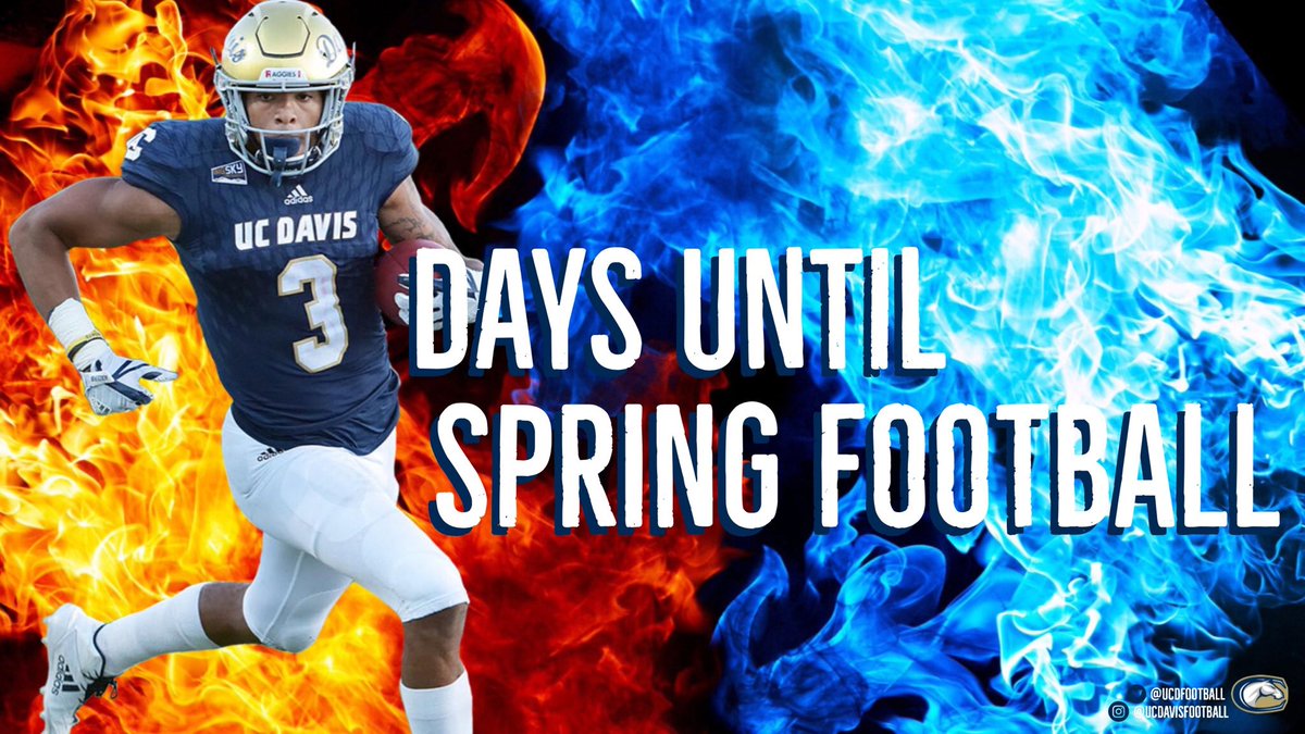 UCDfootball's tweet photo. It’s almost time to light the fire &amp; burn the boats! There’s no turning back now! Spring ball is here! #AGScension #Shredville #BlueForce #UncommonEngineering https://t.co/HMZjCMFoIe