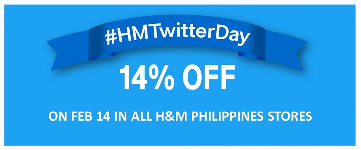 hmphilippines's tweet photo. HAPPENING TOMORROW! Exclusive for @hmphilippines followers: 14% OFF on all items in all H&amp;M Philippines stores. Just present this post and shop your heart away! 

RT this to be the lucky winner of P14,000 worth of shopping spree. Winner to be announced on Feb 14. https://t.co/I0T7Q8GToI
