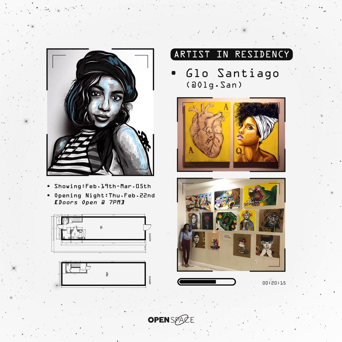 OpenSpacePHL's tweet photo. We'll be periodically featuring a resident artist in our space and our 1st will be the talented Gloria Santiago 🎨

Expect her to be displayed in our space from Feb.19th-Mar.5th | Opening Event: Thu.Feb.22nd @ 7PM 🕑

[Stay tuned on how to be our next resident artist.] https://t.co/3ypYTxqvKC