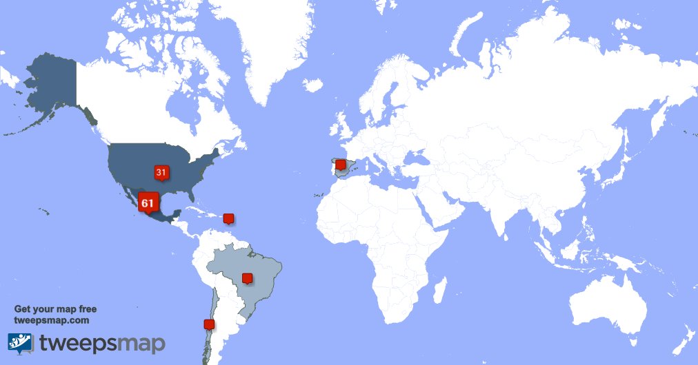 Mis seguidores viven en México(60%),Estados Unidos(31%),Guadeloupe(2%) y más tweepsmap.com/!encuentroguad…