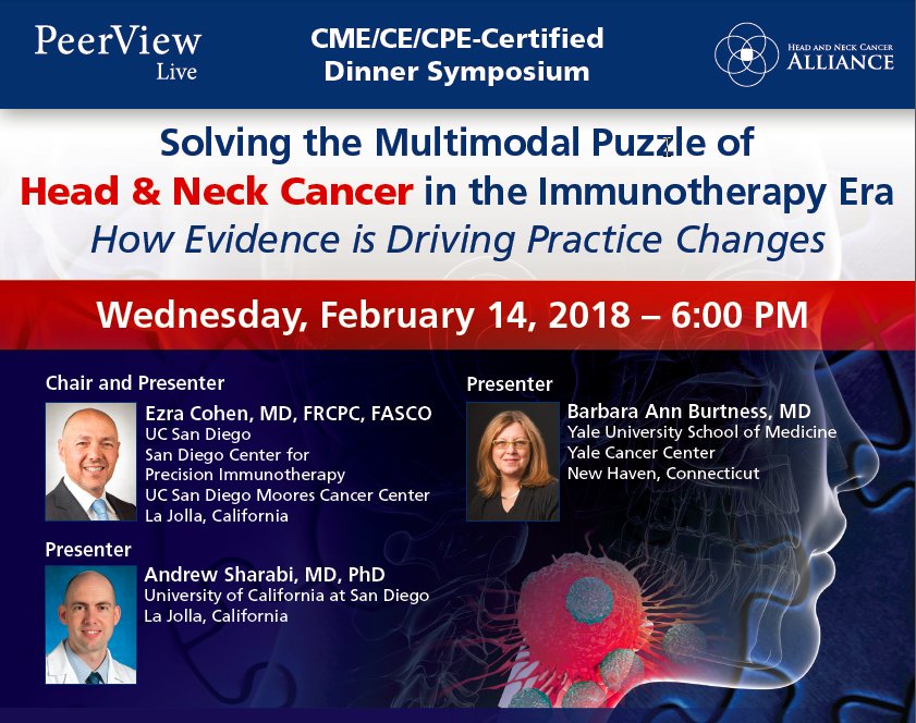 @PeerView is spending Valentine's Day in Scottsdale with @hncalliance, Drs. Ezra Cohen & Andrew Sharabi @UCSDHealth, & Barbara Burtness @YaleCancer. Hear what they have to say about multimodal SCCHN care in the #immunotherapy era! #HNCS18. For more --> peerview.com/HNC