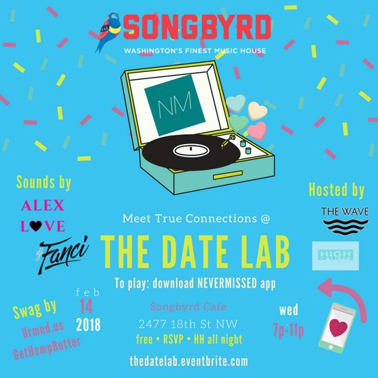 highcaliberx's tweet photo. The Date Lab w/ @NMTheApp is secretly the best way to meet true connections. Join us @SongbyrdDC for a fun dating game and learn about what others are really thinking! 
RSVP it’s #free https://t.co/x7lxpN4Fad  #highcaliberdc https://t.co/1OKtqwLbun