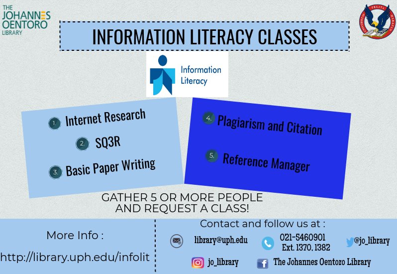 jo_library's tweet image. Haloha~
Udah pernah tau  kelas literasi/ILTP dari perpustakaan???
Untuk topik pembelajarannya bisa kalian lihat di poster. 
Kuyyyy daftarkan dirimu &amp;amp; ajak teman-temanmu untuk ikut di ILTP The Johannes Oentoro Library :)) 
Masih kepo???kalian bisa tanya via sosmed/email/telfon yaa