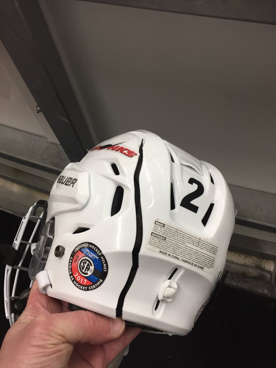 GoJo60's tweet photo. Nice work Bauer, my kid was not hurt. Wish I could say the same for the helmet. #Bauer #Re-Act #noconcussion https://t.co/MmLpIHegoI