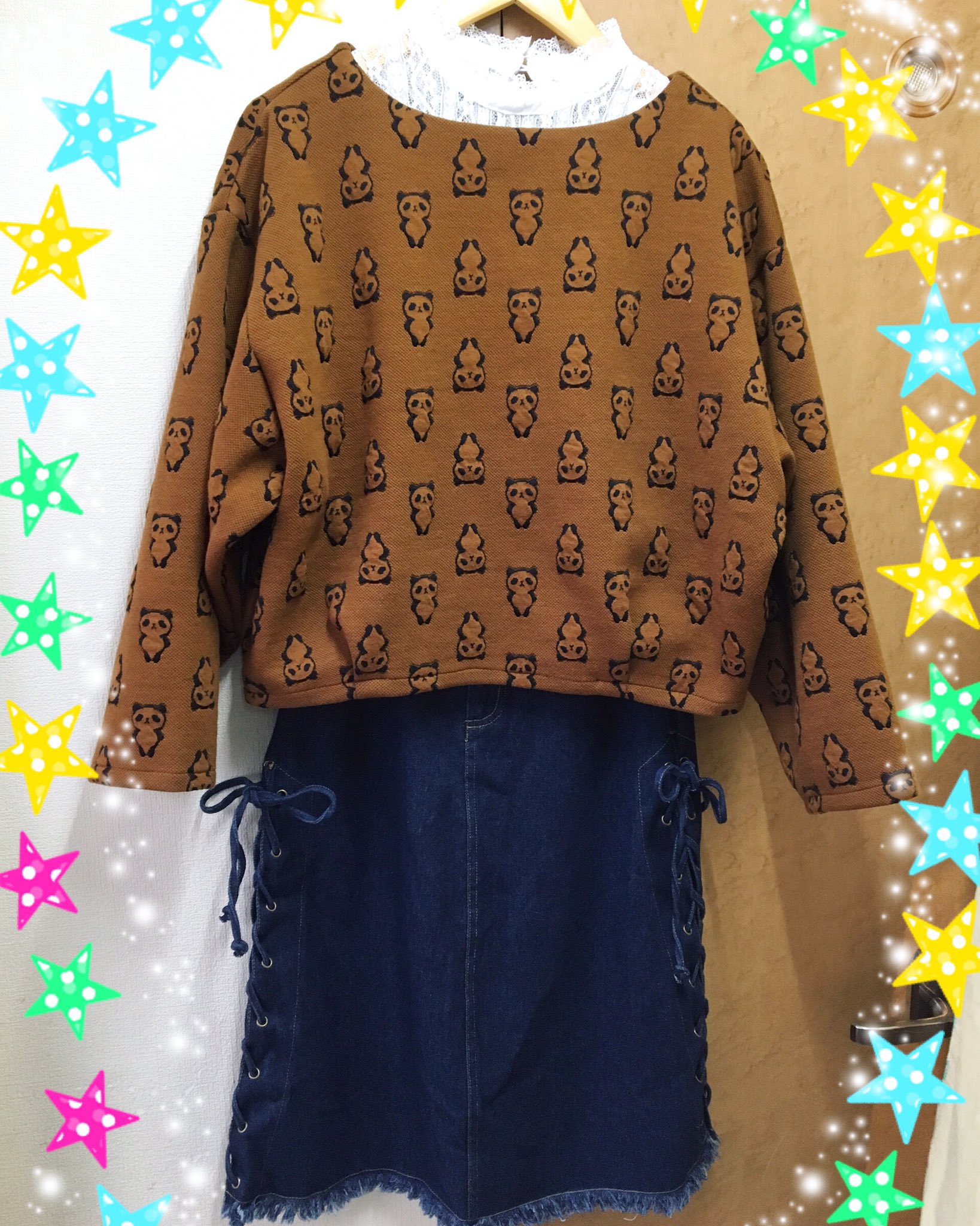 ザ シルエット 本日のオススメコーデ Rivet Surge パンダプルオーバー 3900 Tax Merlotレースアップデニムスカート 2900 Tax インナーレースプルオーバー 1500 Tax ザ シルエット 原宿 竹下通り リベットアンドサージ Merlot