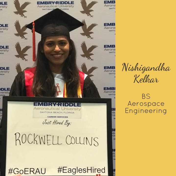 ERAU_CareerSvcs's tweet photo. Congratulations to Nishigandha Kelkar as she heads off to @RockwellCollins to begin a career as a Systems Engineer! @RC_Careers #IWanttobeRC @ERAU_Alumni @ERAU_Daytona https://t.co/noQwbaBbue