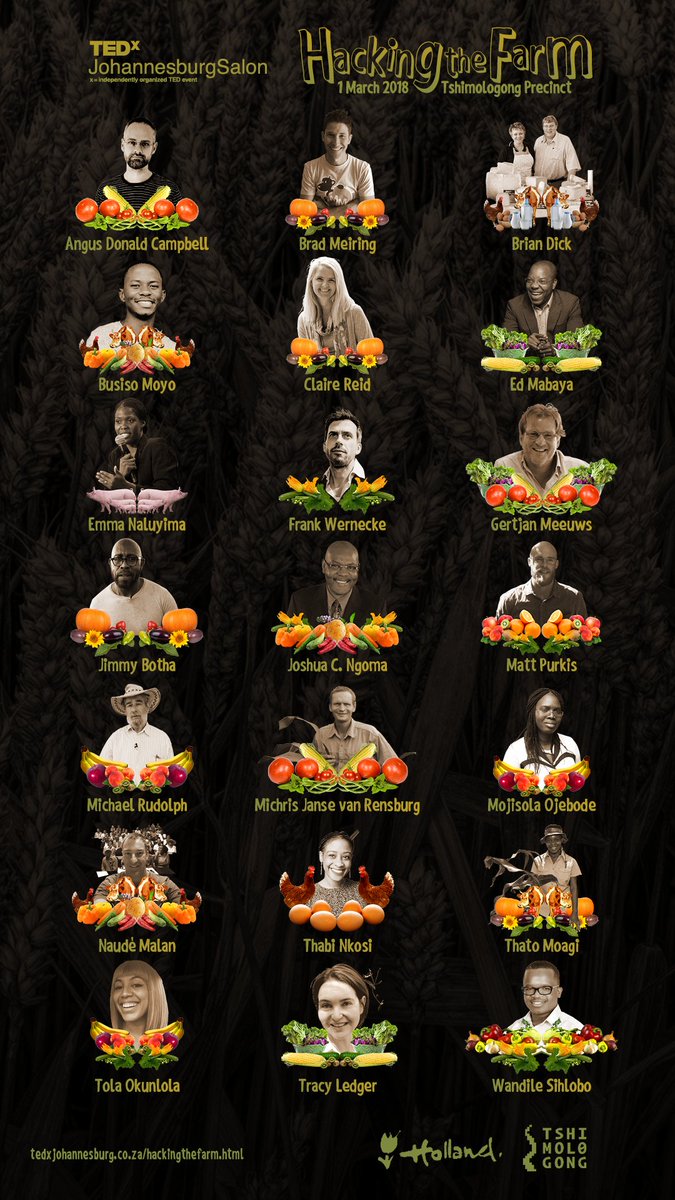 TEDxJoburg's tweet image. #tedxjoburg #hackingthefarm features farmers, technologists, economists, agronomists, entrepreneurs, researchers, inventors, designers, activists and much more. Each will take the farm apart and put it back together again. More here: tedxjohannesburg.co.za/hackingthefarm…