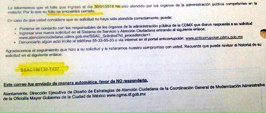 PacoRG_'s tweet photo. @ManceraMiguelMX En la @Iztacalco_Dele cierran los casos en papel sin resolverlos físicamente. Este folio cerrado 3 días después y la lámpara sigue sin funcionar. https://t.co/ACmDFm9LwY