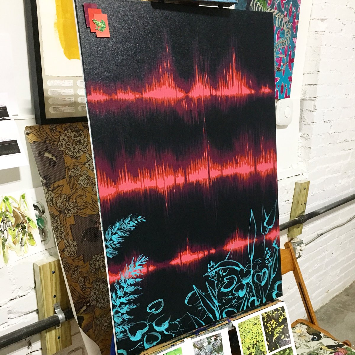 ashleycecil's tweet photo. Made progress today on a new painting featuring a #spectogram of #frog calls (inspiration courtesy of @RZ_Lab) https://t.co/7p867Ygq0K