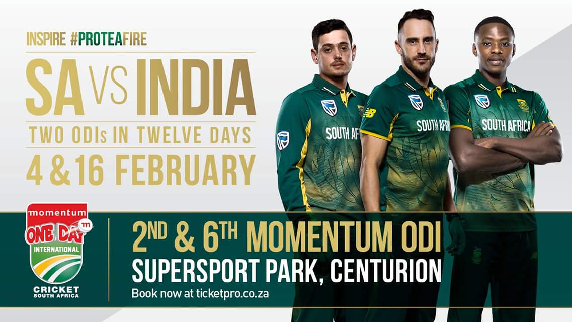 Proteas taking on India in the final Momentum ODI this coming Friday the 16TH of February. #SAvsIND