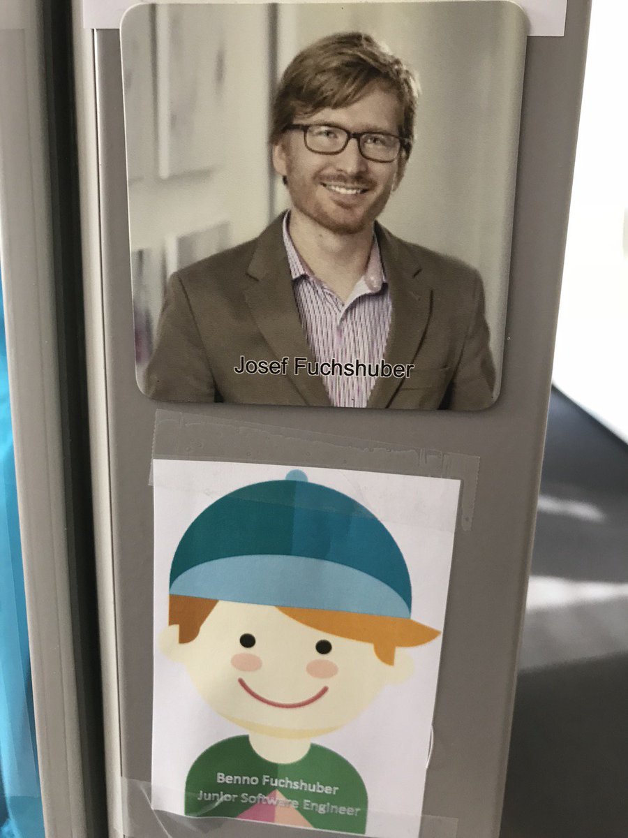 fuchshuber's tweet image. Father son software engineering day in the @QAware office. With @scratch, programming is fun for everyone. Thanx to @flolaut for the great name badge at our office door. #youngtalent #programmig