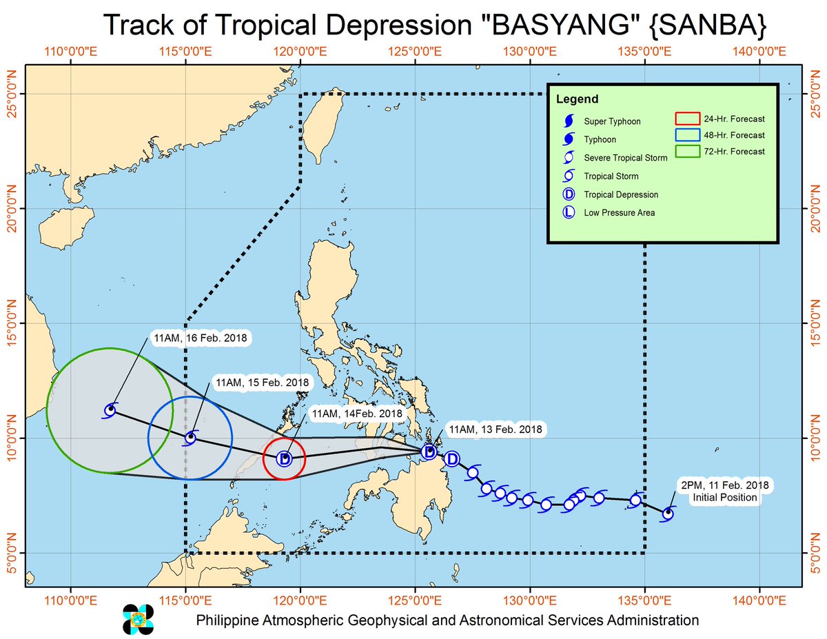 TaRSIER117's tweet photo. At 4:00 PM today, the center of Tropical Depression "BASYANG" was estimated based on all available data at 25 km Southeast of Tagbilaran City, Bohol (09.5 °N, 124.0 °E) https://t.co/USZG40NTQ0