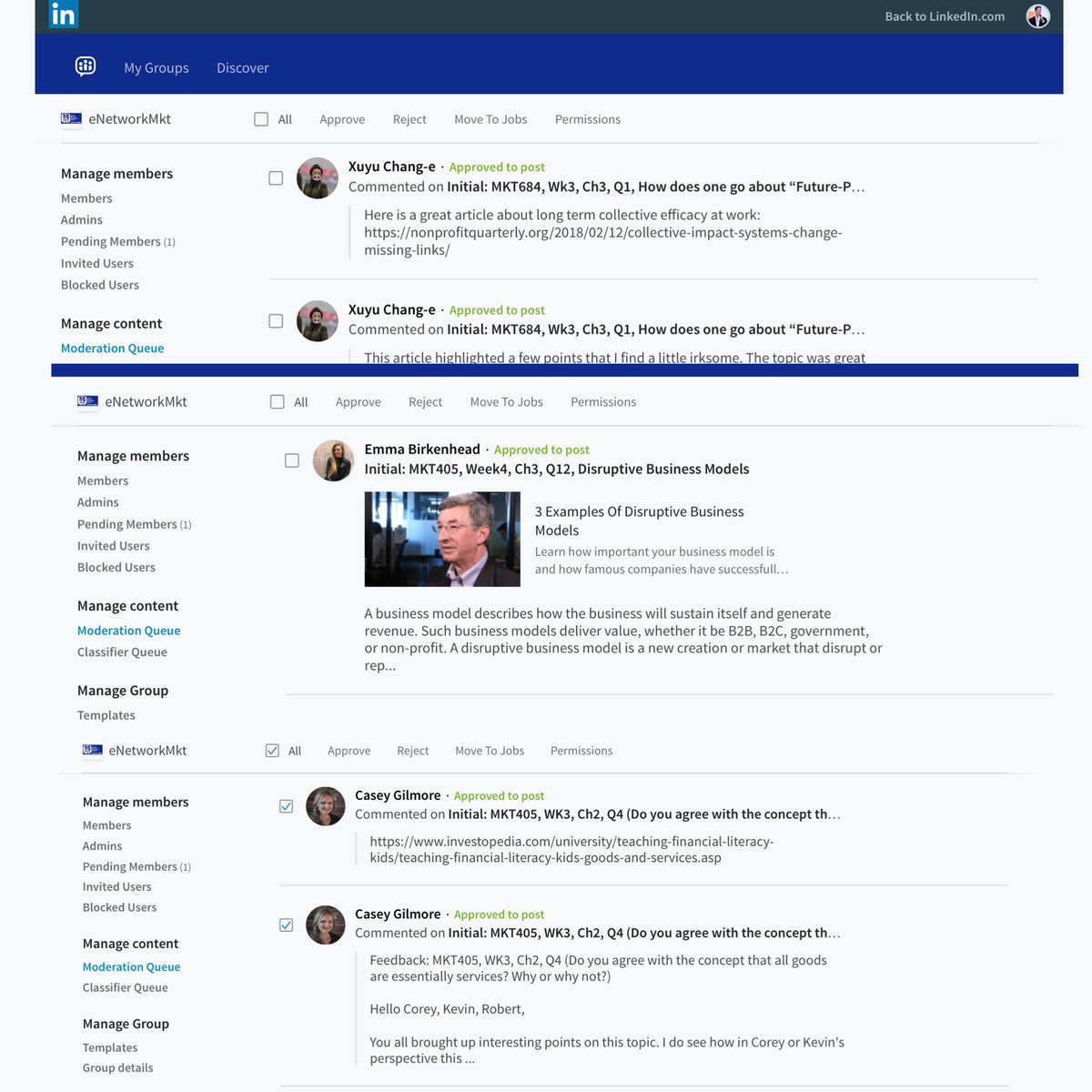 eNetworkMkt's tweet photo. @LinkedInHelp @LinkedIn @Microsoft 2 of 2 @LinkedInHelp, Additional photos w/examples of your #Customers,  Members of my eNetworkMkt @LinkedIn Group, approved to post, yet still  moderated. Why is this? Please offer solution by end of week. Thank You!  UMB Adjunct Professor @RonaldVining / https://t.co/EVXvGk7dhu https://t.co/03TKohJyew