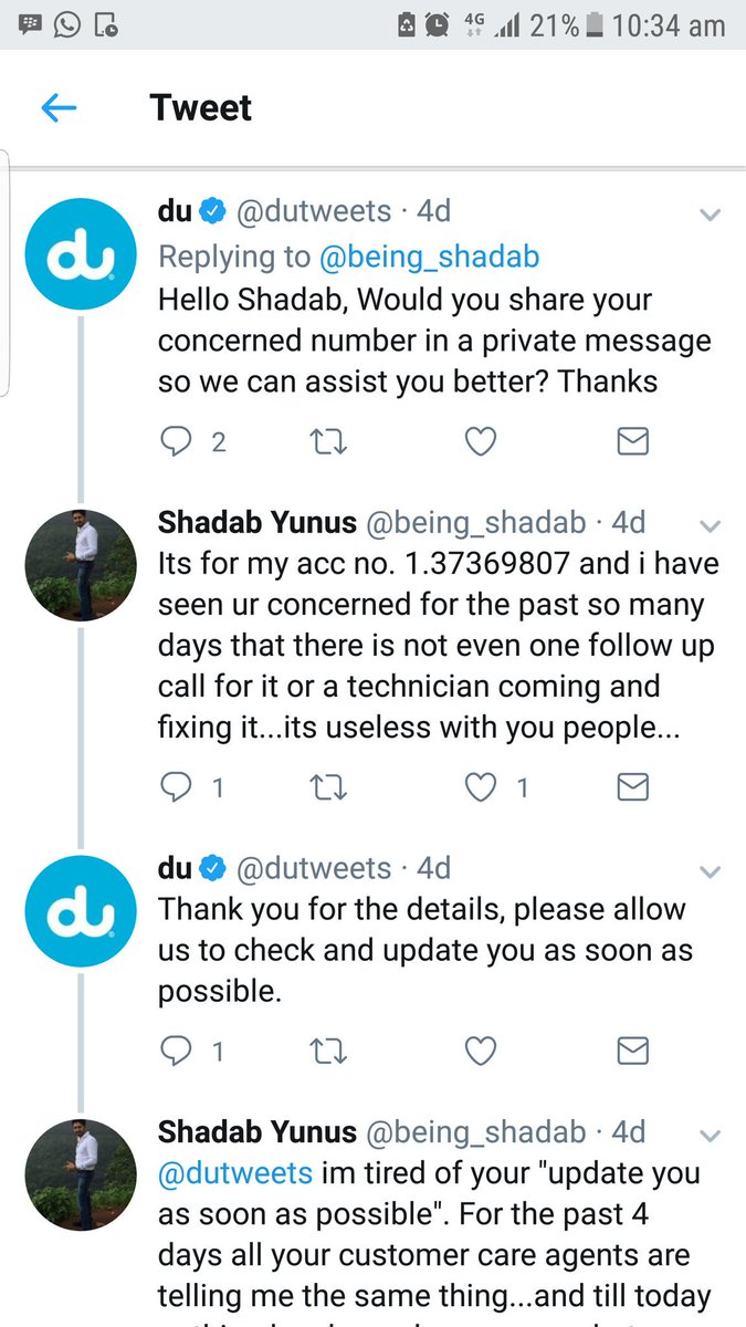 being_shadab's tweet photo. After all this...still the attitude remains the same..still there has been not even a single follow up or a solution #Shameless...i dont want your customer service just with sweet talks over the phone...i need ur customer service through the solution of my problem...@dutweets https://t.co/gBapnXu16Y