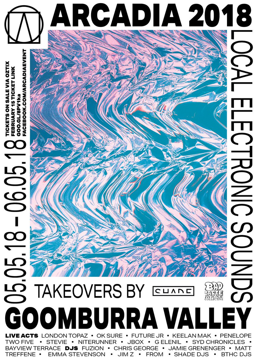 Stoked to be back on board for the third instalment of ARCADIA!

I've been working on a stack of new music and a new live show, and I can't wait to share it this Labour Day long weekend! 😊🙌

Tickets on sale 15th of Feb: arcadiaevent.oztix.com.au/Default.aspx?E…