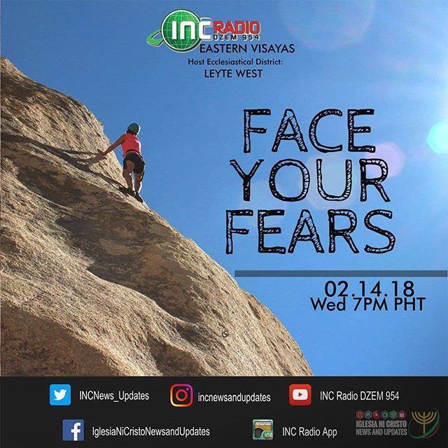 INCNews_Updates's tweet photo. What is that thing that you fear the most? How can you handle it? Watch and join us in our program on INCRadio DZEM 954 Eastern Visayas, hosted by the Ecclesiastical District of Leyte West on February 14, 2018 , Wednesday at 7:00 to 8:30 PM PHT and learn… https://t.co/FoWDCNPUkY https://t.co/4goNqjHTnc