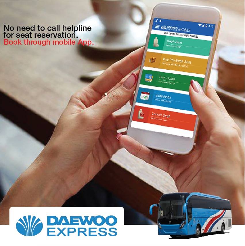 restartbranding's tweet photo. No need to call helpline for seat reservations. Book through our Mobile App. Book anytime - anywhere at your ease.
#daewooexpress, #daewoocab, #daewoopakistan
Creative work for #daewoo by Re-START Branding.
#RestartBrandingSolutions https://t.co/hp4AqQjN1y