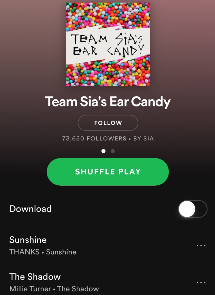 Yunizon_Co's tweet photo. @THANKSmusik sitting on top of @Sia Ear Candy @Spotify playlist 🙌 https://t.co/o4j93TMyFL