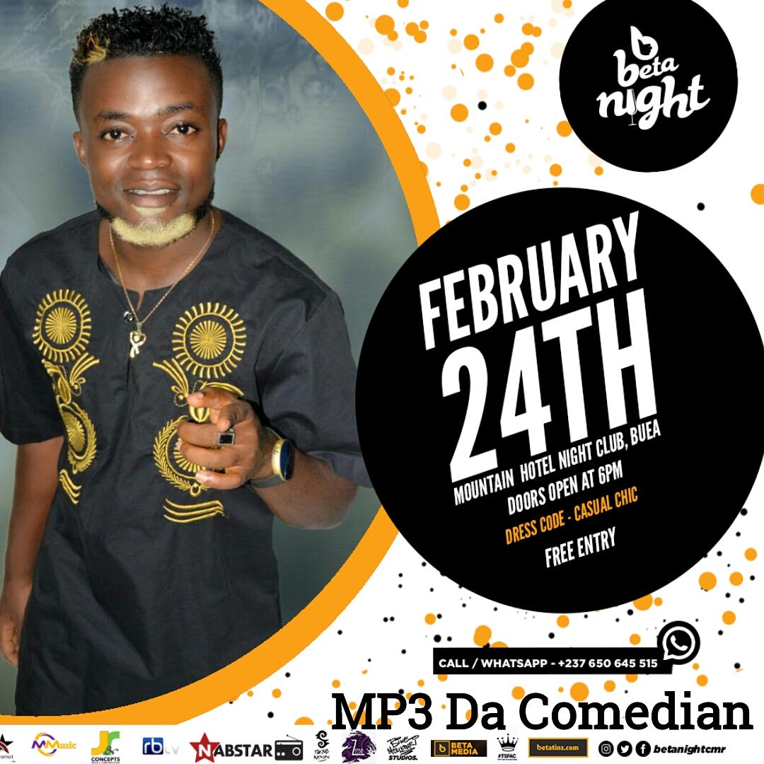 BetaNightCmr's tweet photo. Come and party with @djbisouofficial @Realmissbess MP3 Da Comedian &amp; FM Bazor

Where?- Mountain Hotel Night Club, Buea

When? - February 24th

At what time?- From 6PM

Attendance?- FREE

It is going to be a #BetaNight for Beta Pipol!!

#BetaNight #Njoka #Event #CameroonEvent https://t.co/n5fiPchyO9