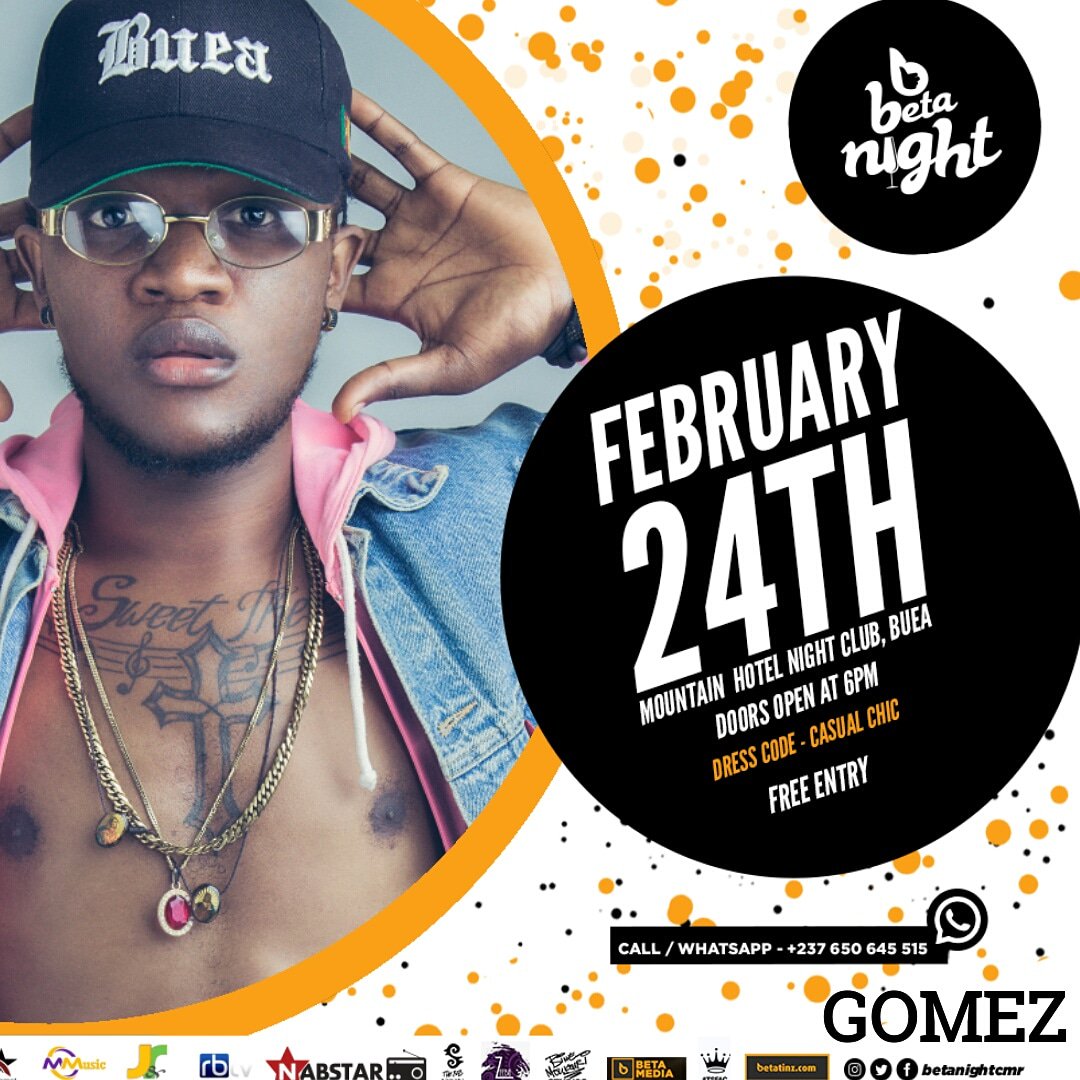 BetaNightCmr's tweet photo. Come and party with @yongmakon @gomezoshiji @skidiboy1 @BeatballerMusic !!

Where?- Mountain Hotel Night Club, Buea

When? - February 24th

At what time?- From 6PM

Attendance?- FREE

It is going to be a #BetaNight for Beta Pipol!!

#BetaNight #Njoka #Event #CameroonEvent https://t.co/RzyFD8SBzd