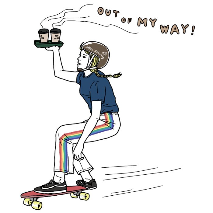 二階堂ちはる Twitterissa こんなバイトしたい スケボー 出来ないけど Illustration Drawing Artwork Graphic イラスト イラストレーター Fashion Coffee Delivery コーヒー ファッション スケートボード Skateboard Womensfashion Design Skater