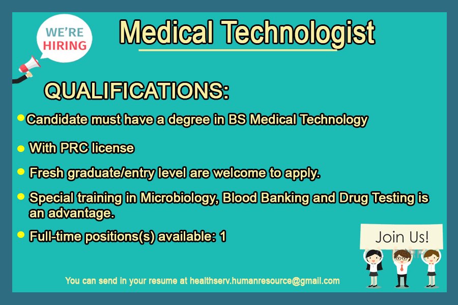 healthserv on Twitter "We are hiring Medical Technologist! https//t