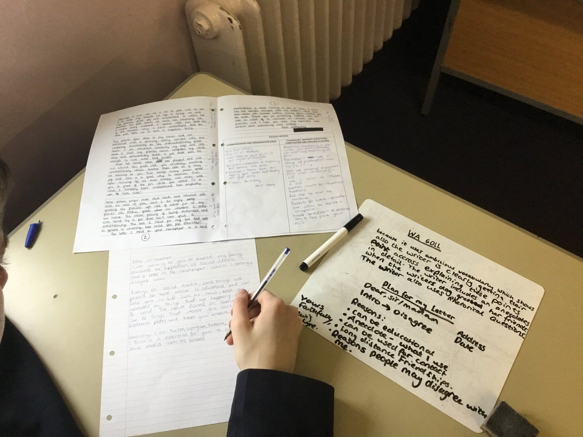 hyndburnacademy's tweet photo. Miss Daley wants to say a massive 'Well done!' to her Year 10 class on their 'The Write Stuff' efforts last week. Deconstructing 'what a good one looks like' (WAGOLL) in pairs/groups then constructing their own with their success criteria and planning. #nothinglessthan9 https://t.co/07Bu3WGtFX
